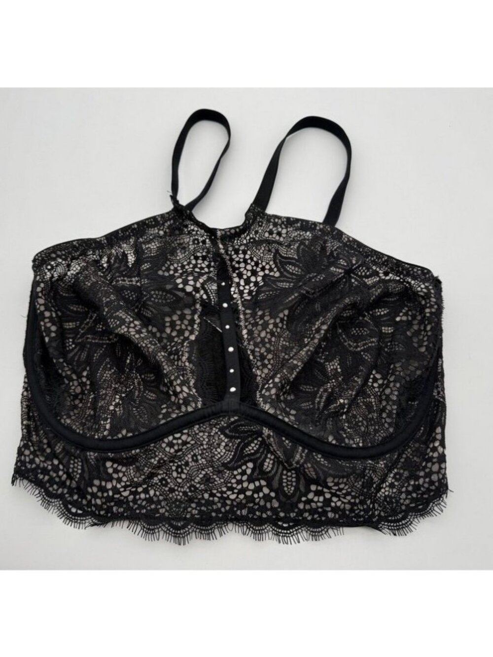 Victoria's Secret Very Sexy Unlined Plunge High Neck Bra Black Floral Lace 38DD